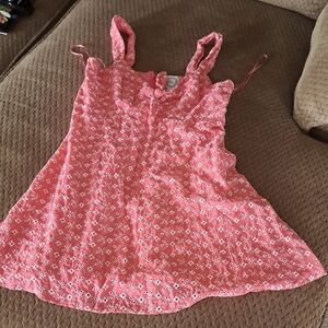 Blue Rain Coral & White Floral Eyelet Minidress Size: Large